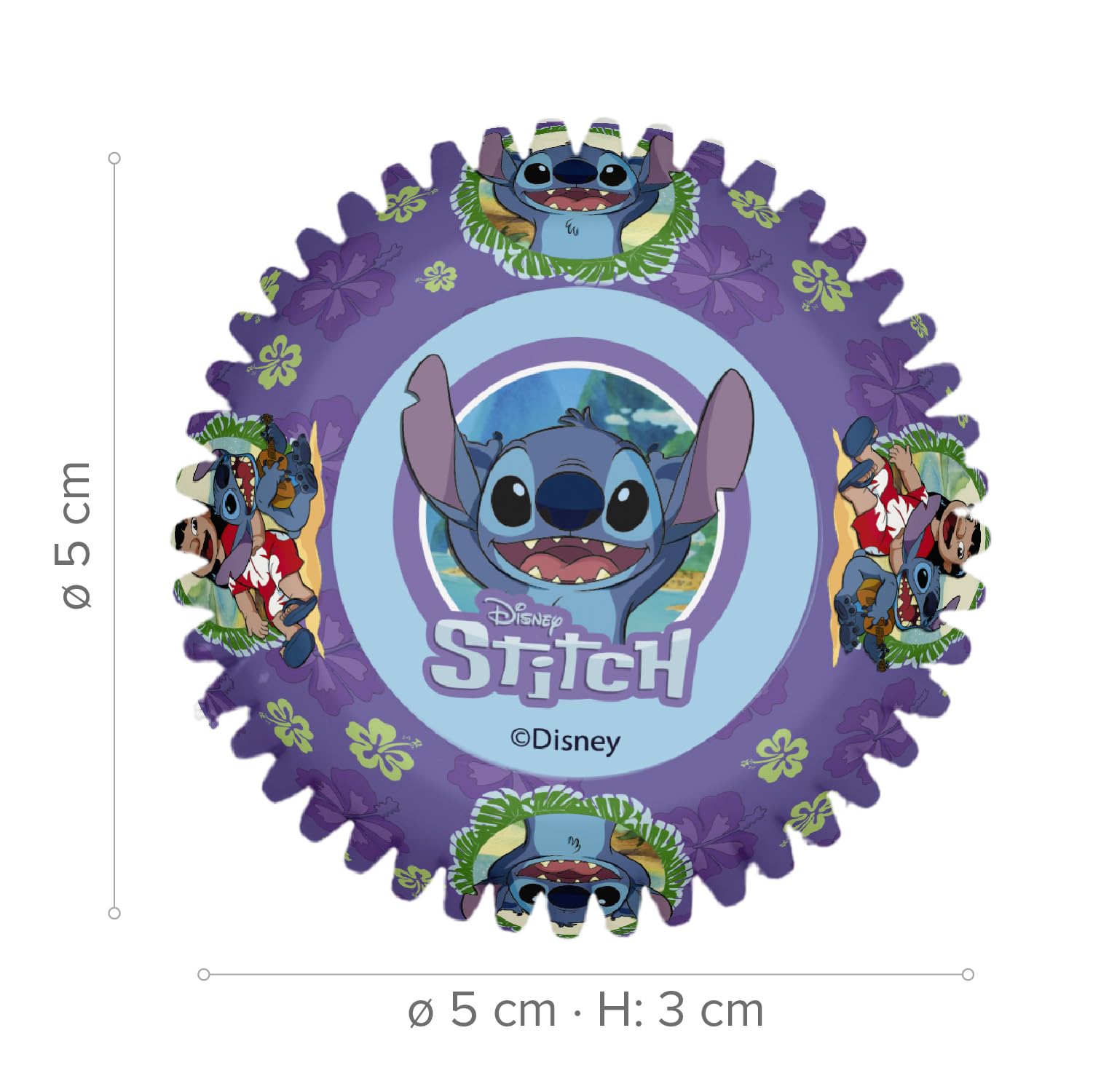 dekora - Papilotki do muffinek Stitch Disney, 25 papierowych foremek do babeczek do piekarnika i mikrofalówki, łatwe wyjmowanie, 5 x 3 cm, do cupcakes i muffinek