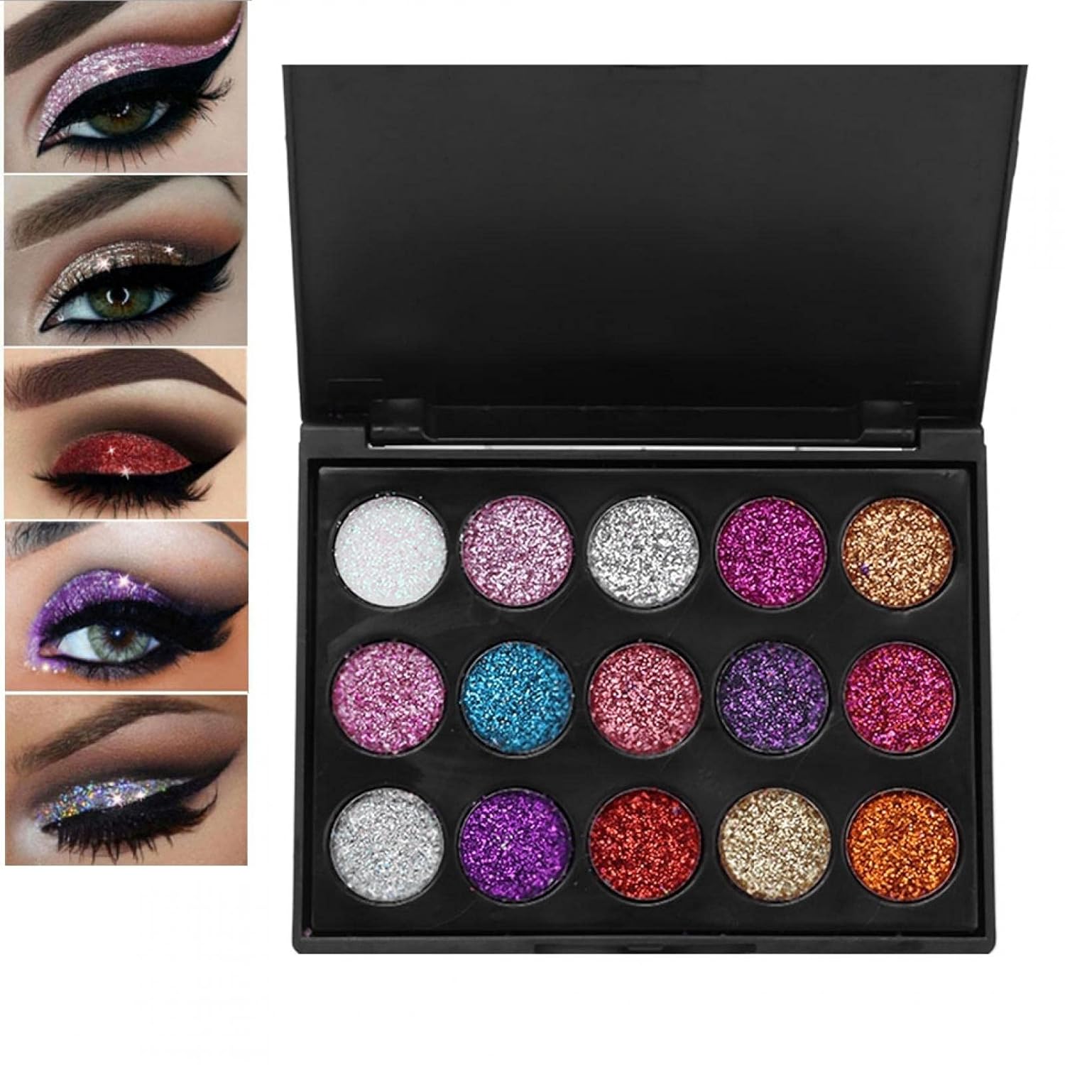 Glitzer Lidschatten, Glitter Eyeshadow, 15 Farben Wasserdichte GlitzerLidschattenPalette
