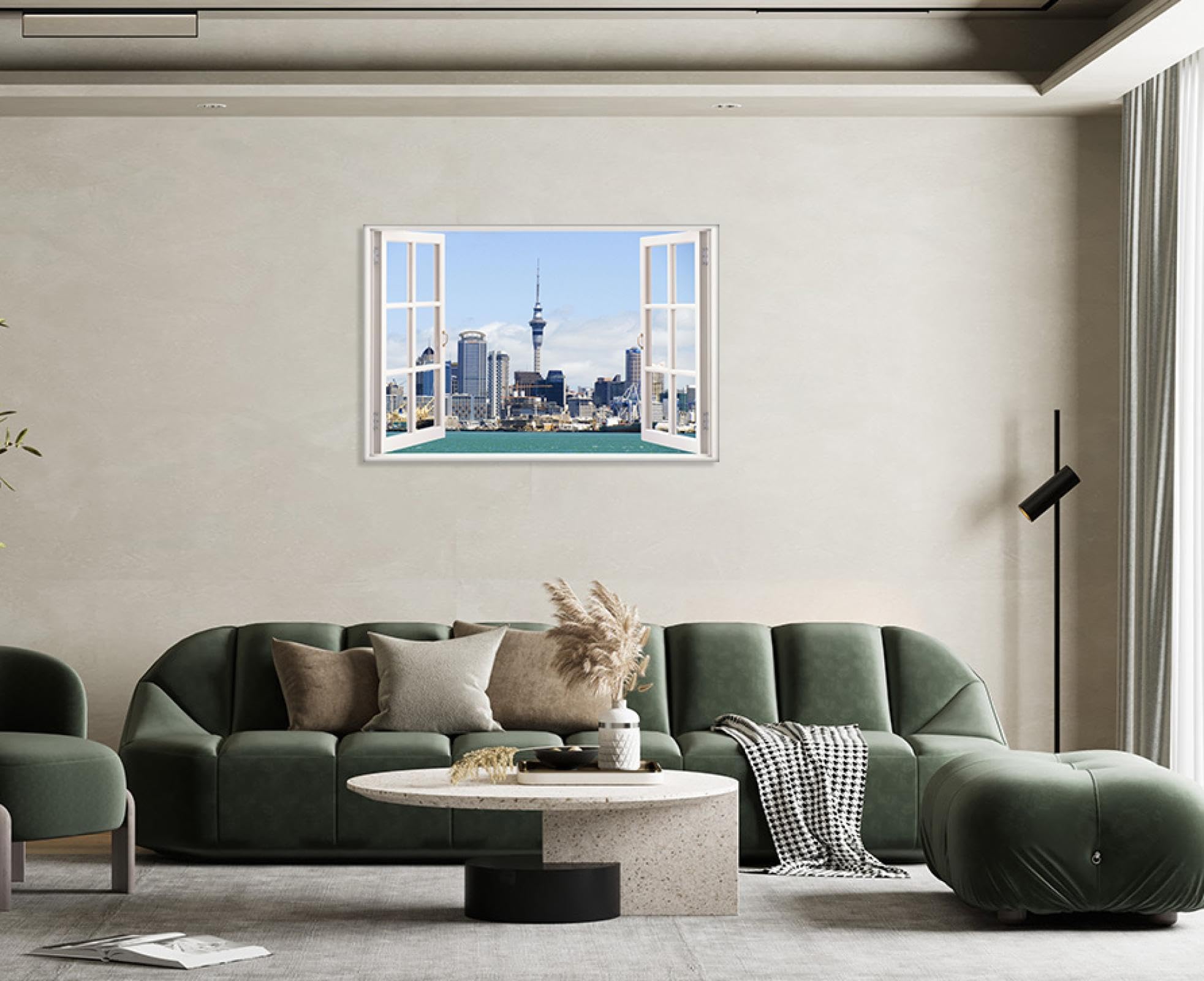 GIKLEIHWY Panorama miasta płótno sztuka ścienna abstrakcyjny obraz krajobraz miasta plakaty Nowa Zelandia obraz druk grafika dekoracja ścienna do salonu wystrój salonu 30 x 45 cm (12 x 18 cali) rama