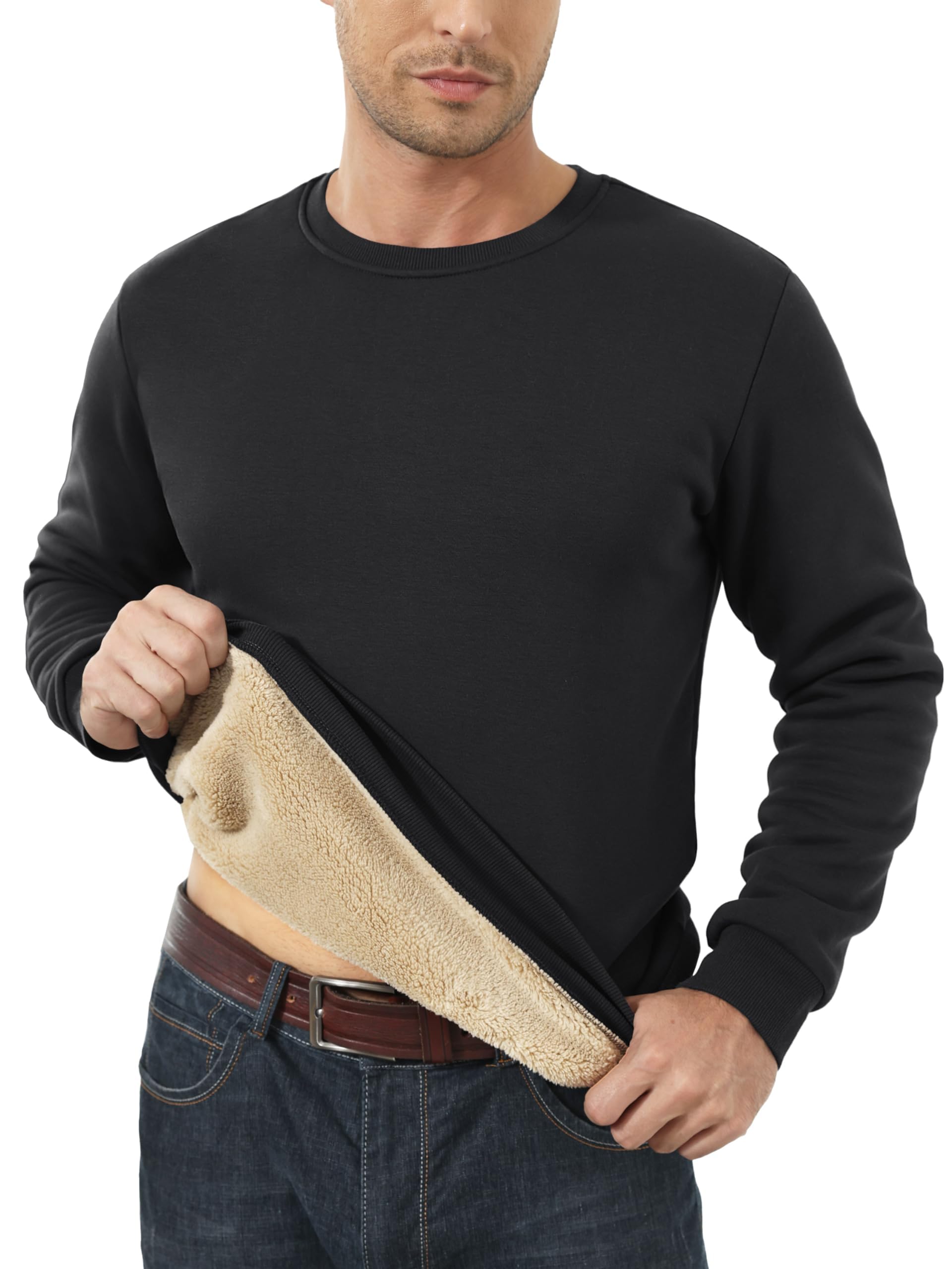 MAGCOMSEN Herren Winter Sweatshirt Fleece Pullover Gefüttert Sport Pulli Warm Langarm Shirt mit Rundhalsausschnitt
