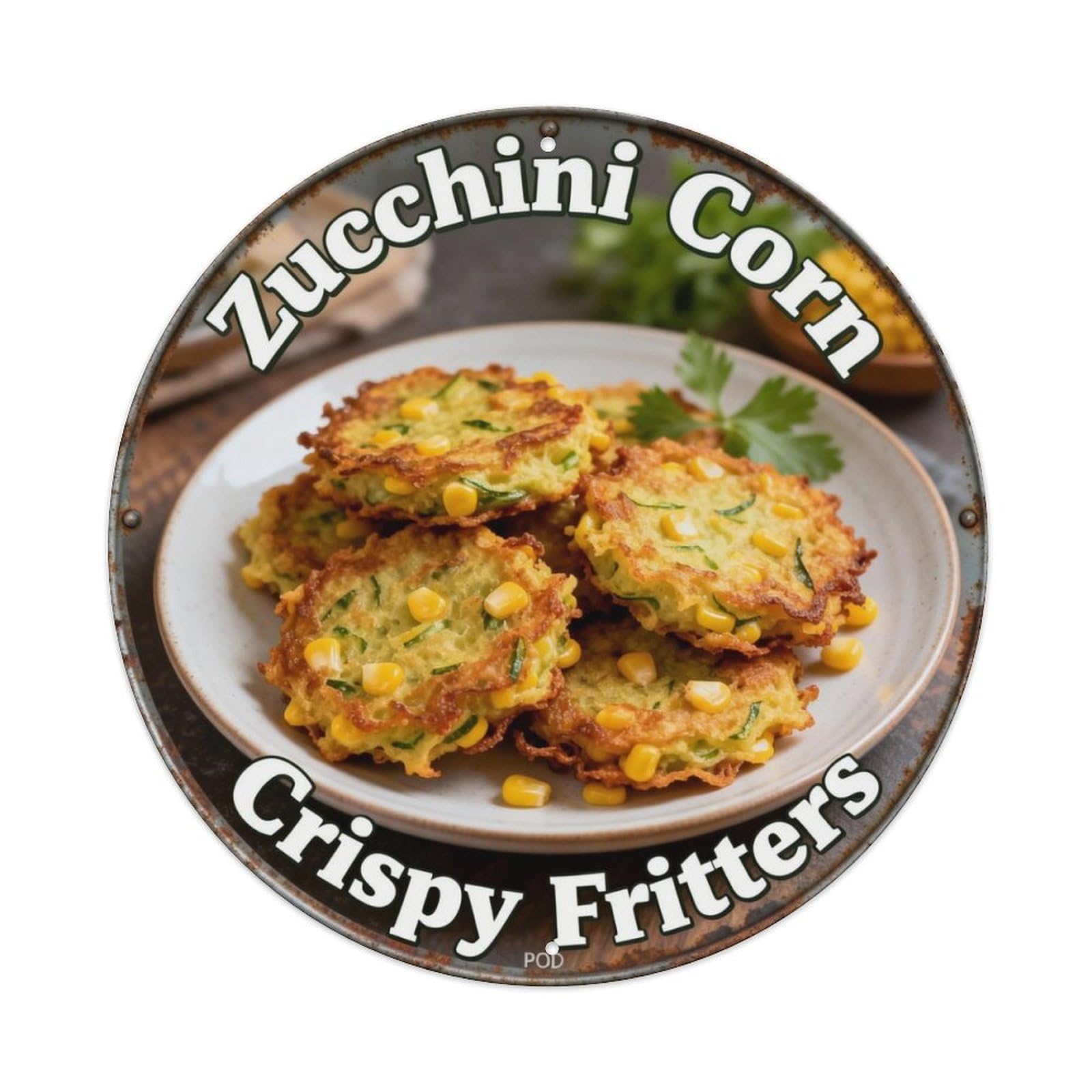 Zucchini Corn Crispy Fritters Metal Tin Sign Plaque
