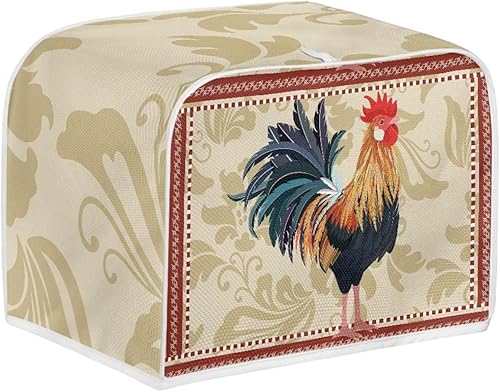 Miniatura 2 de Funda para tostadora de cocina retro con patrón de gallo, elastano resistente al polvo, marrón, 11.4 pulgadas de largo x 7.9 pulgadas de ancho x 7.5