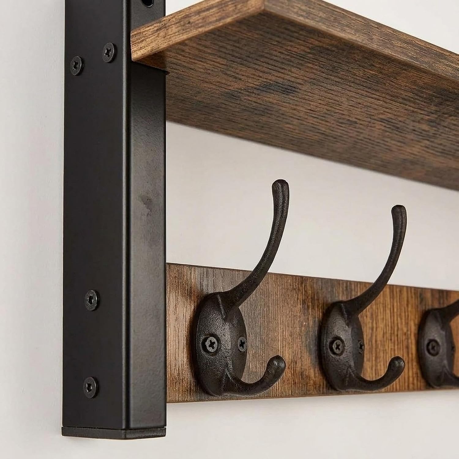 Fenteer Coat Rack Wall Mount Coat Hooks for Door Wall Hooks with Shelf Heavy Duty Modern Towel Hanger for for Nursery Towels, 41.5cmx11.5cmx19.2cm