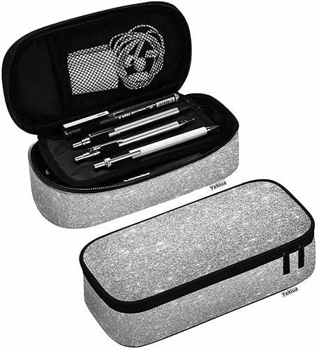 Yekiua Estuche para lápices de plata con purpurina (impresa) Estuche para lápices Abstracto Monocromo Plata Bokeh de alta capacidad Bolsa de