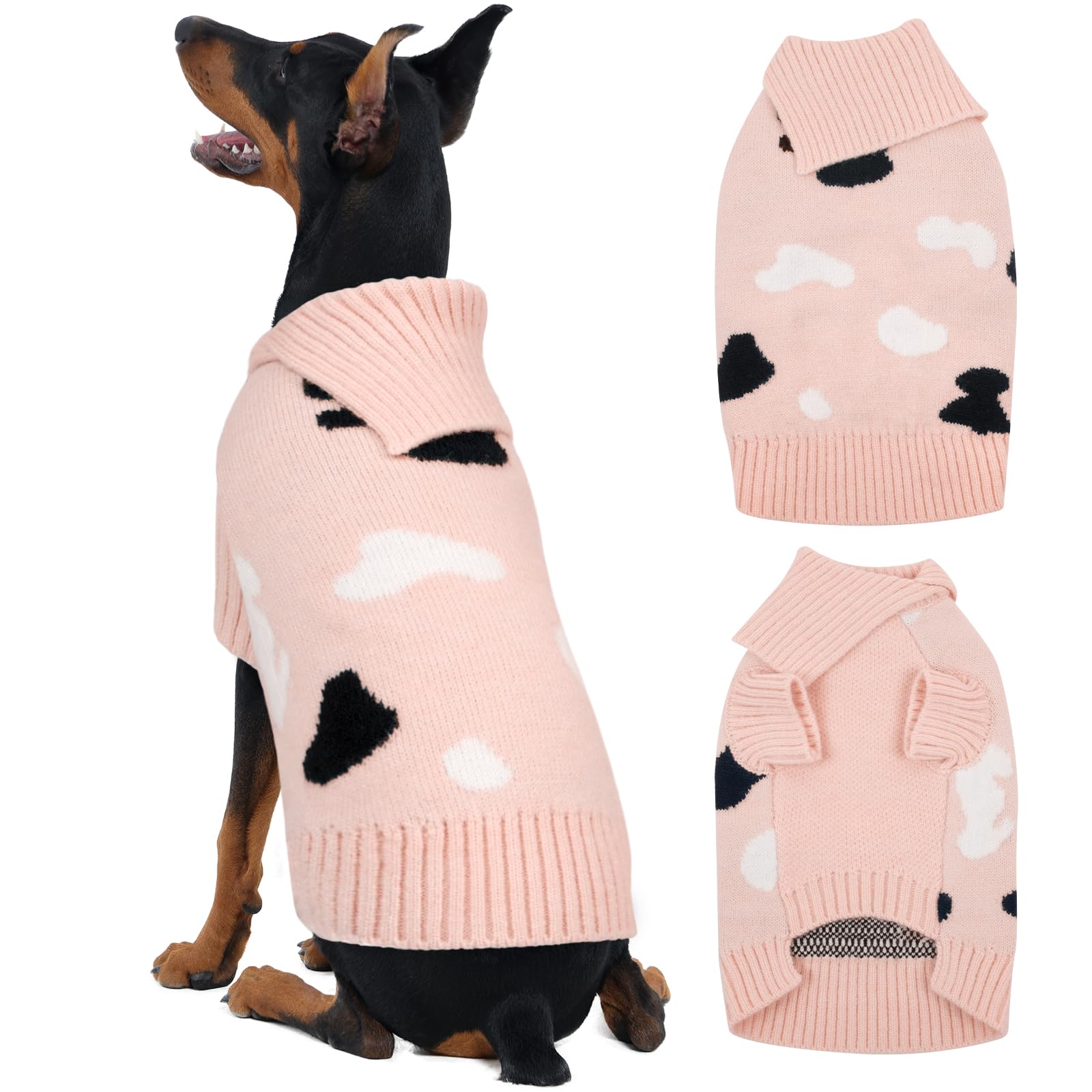 Kuoser 2XL Dog Jumper with Turtleneck, Warm Knitted Sweater for Medium Large Dogs Soft Stretchy Winter Dog Clothes