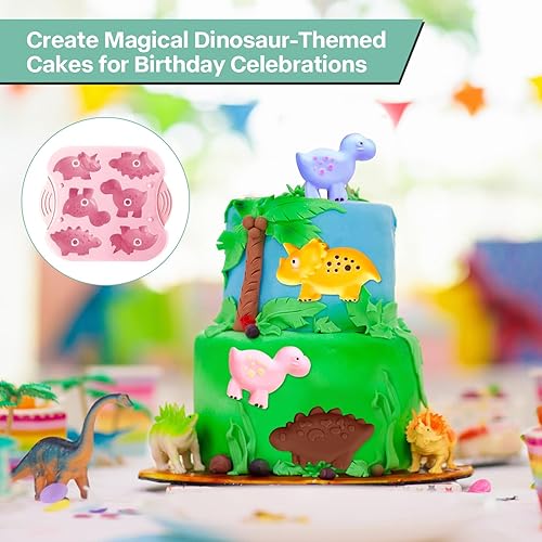 Miniatura 7 de Paquete de 2 moldes de silicona para dinosaurios, moldes de gelatina de dinosaurio multiusos para niños, molde de jabón de dinosaurio perfecto,