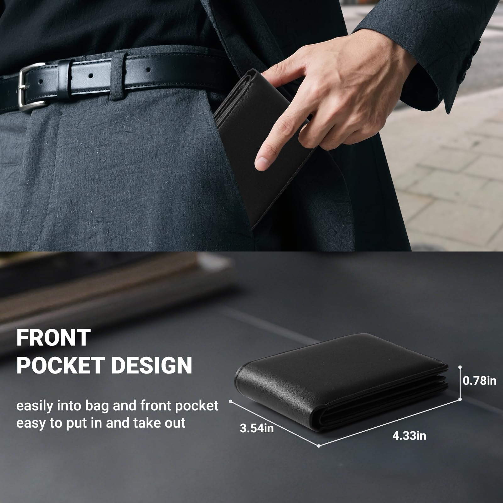 GNDR Wallet For Men RFID Blocking Black Wallets Bifold Faux Leather Card Holder Front Pocket Mens Accessories With Gift Box