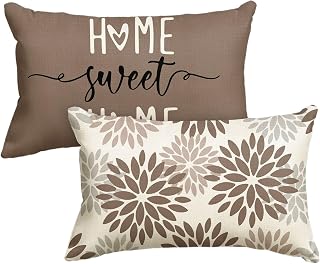 Artoid Mode - Set of 2 cushion covers khaki with dahlia pattern, 30x50 cm, for spring, for sofa, living room, for outdoor use