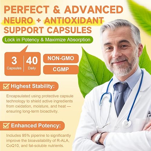 Miniatura 6 de (2 paquetes) R ácido alfa lipoico 1000 mg con benfotiamina - Suplemento de sodio ALA para neuropatía, apoyo a la salud nerviosa y antioxidante,