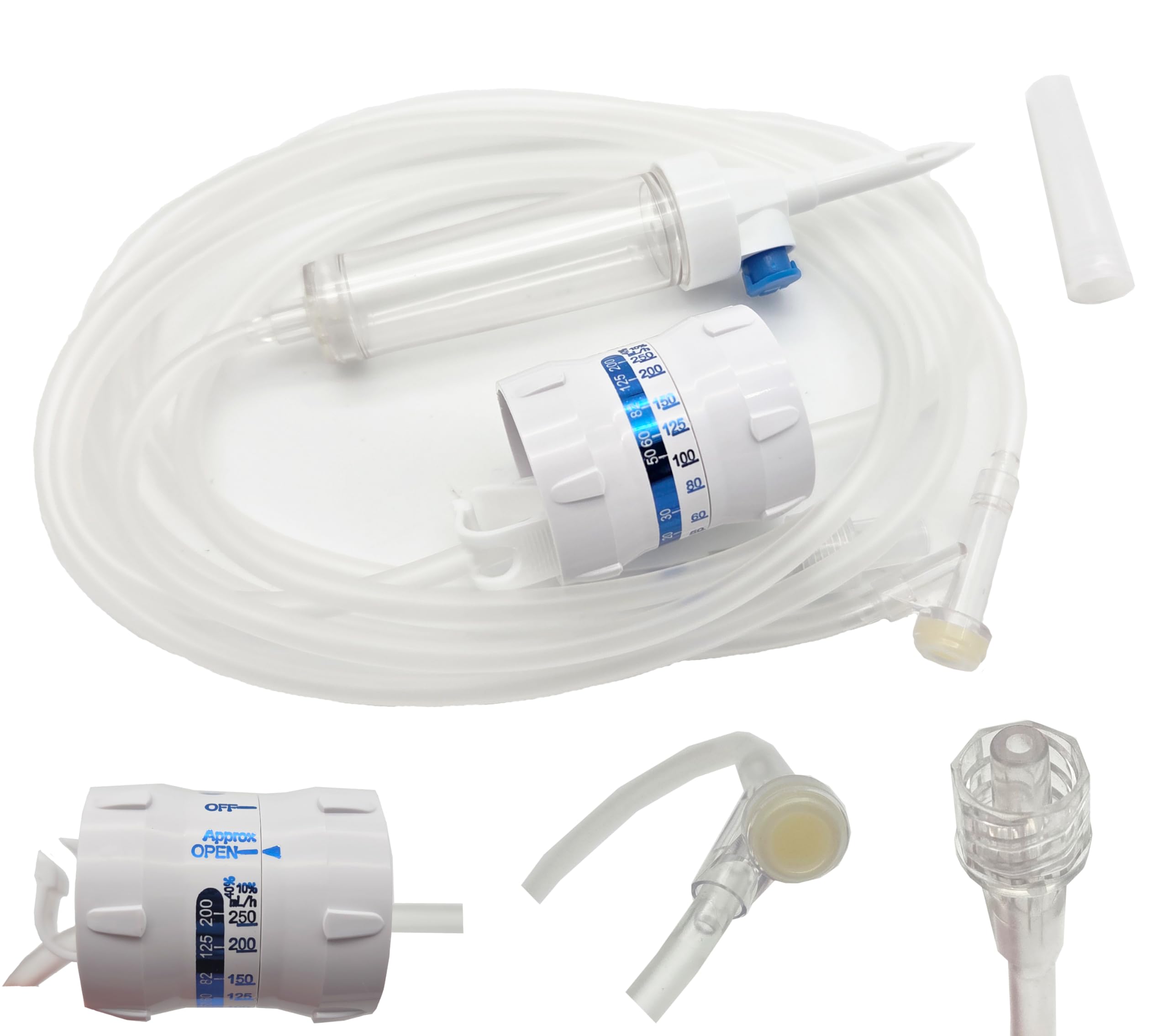 TIGA-MED Infusionsregler mit Präzisions-Drehregler/Tropfenzähler | 10/25/50/100 Stück | mit 2 Skalen | Schlauchlänge 180cm | steril | Infusionssystem mit Tropfenregler (50)