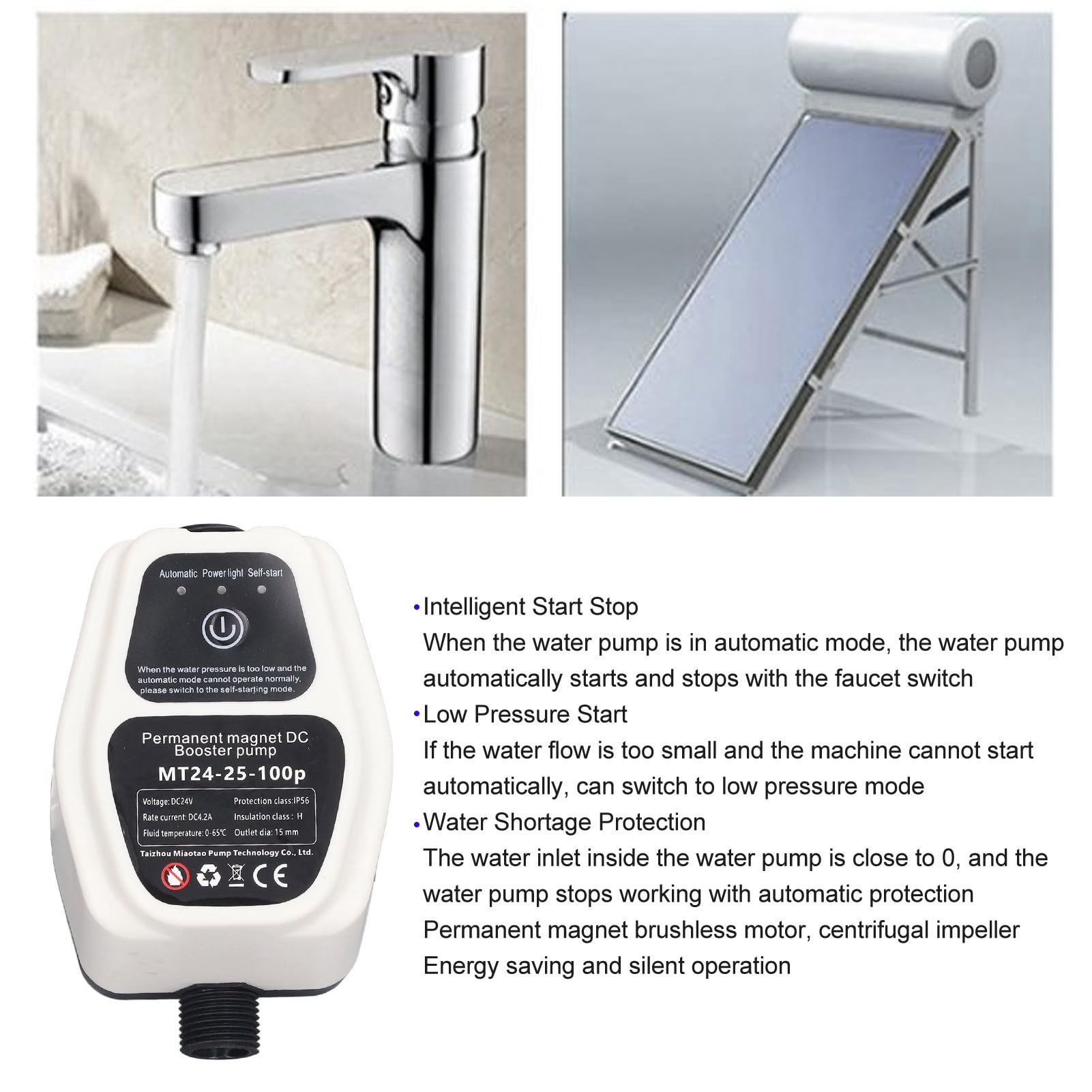 Pompe Surpression Intelligente 24V 100W Silencieuse pour Augmentation Pression Eau Domestique