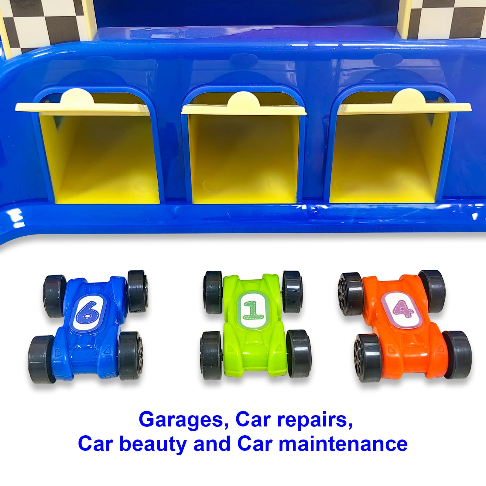 YATOSEEN Car Ramp Toys, Montessori Toys with 6 Mini Cars & 4 Colorful Race Tracks, Garages and Parking Lots - Image 4