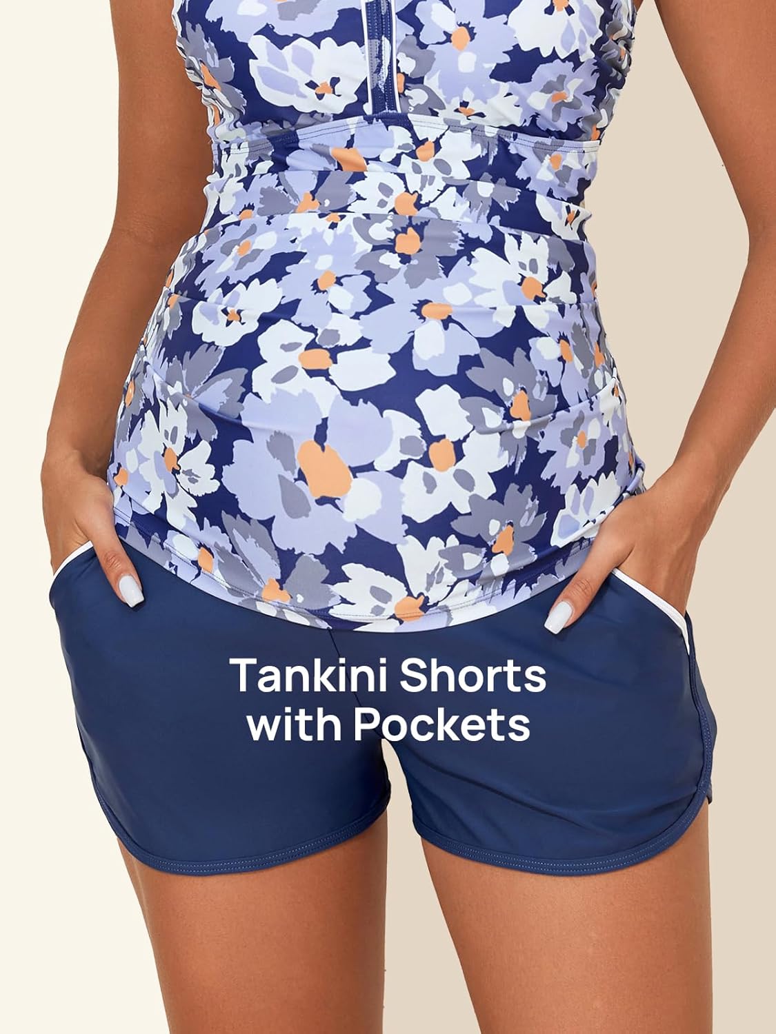 Summer Mae Maternity Two Piece Swimsuit Tankini High Waist Pregnancy Bathing Suit with Pockets Cross Back Swimwear - Image 5