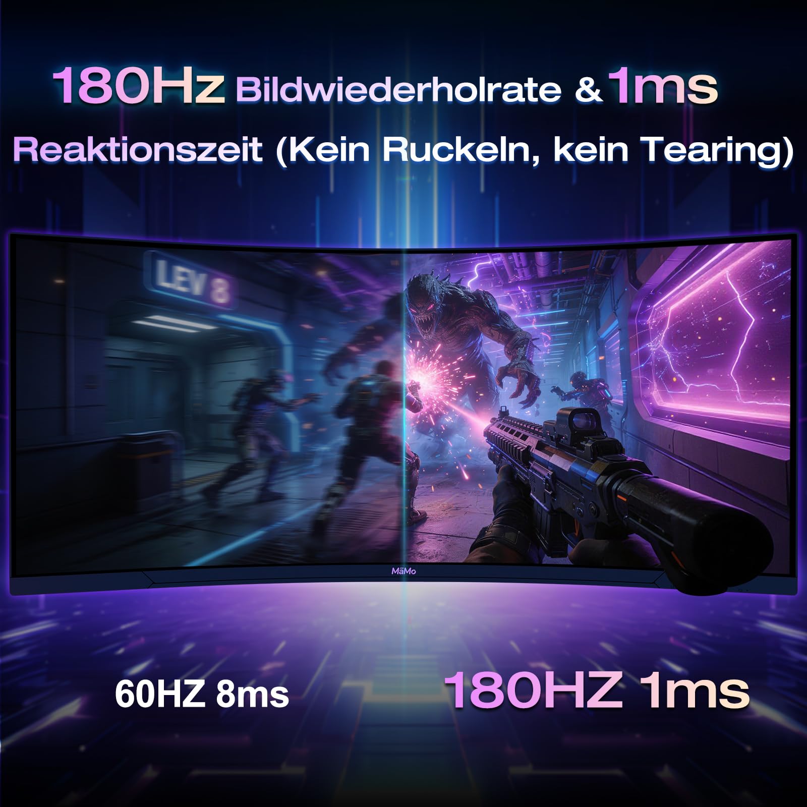 Gaming Monitor, 65W USB-C: 34 Zoll Curved 180Hz 4K | 4K (3440 x 1440 UWQHD) Ultrawide 21:9 Monitor Gaming 1500R VA. 180Hz, 1ms, 99% sRGB. HDMI 2.1, DP 1.4, RGB, höhenverstellbar