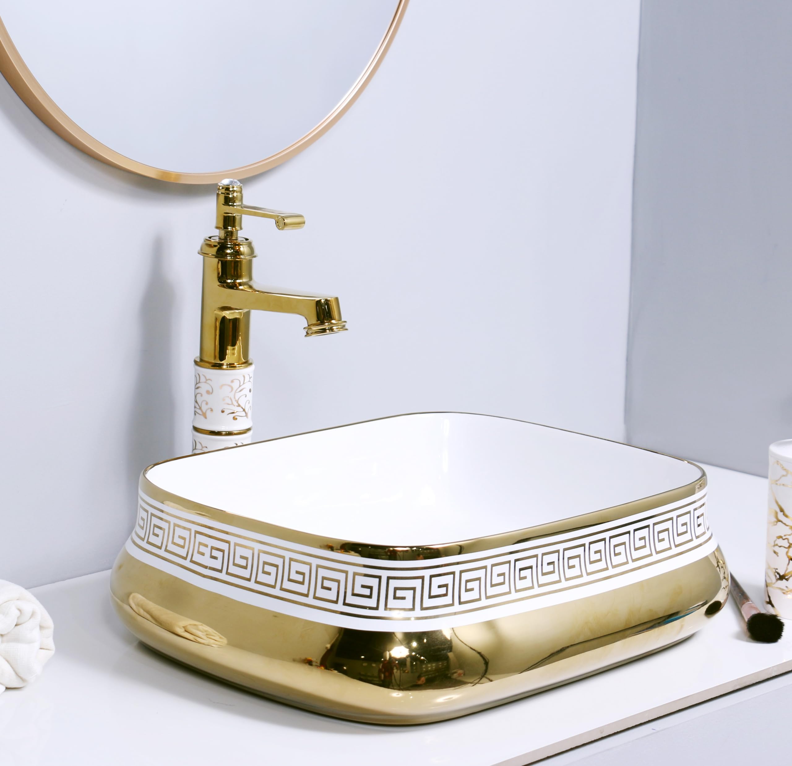 Hardstone Table Top Ceramic Wash Basin – Countertop Designer Vessel Sink - Bathroom Washbasin over counter For Hotel Home Living Room – Printed Glossy Finish (529) 1