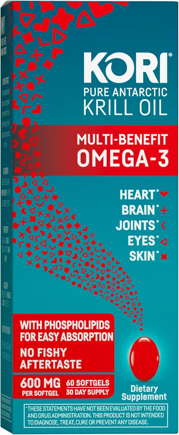 Kori Krill Oil Omega 3 Superior Absorption Oil Supplement, EPA & DHA, 600 mg, 180 Softgels