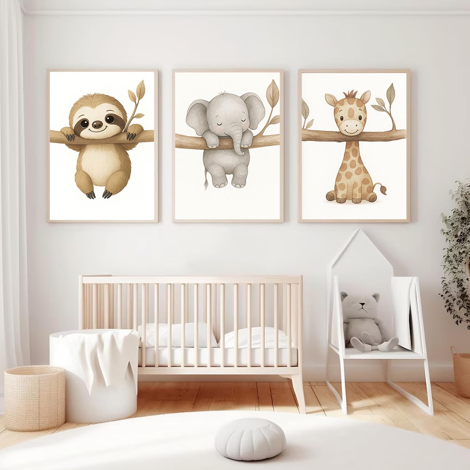 BeiYiHo 3 Affiche Chambre Bébé Beige Tableau Bebe Animaux Paresseux Elephant Girafe Poster Enfant 30 40 Toile Deco Chambre Bebe Poster Chambre Enfant Garcon Cadeau SANS CADRE (BYCH084-30x40)