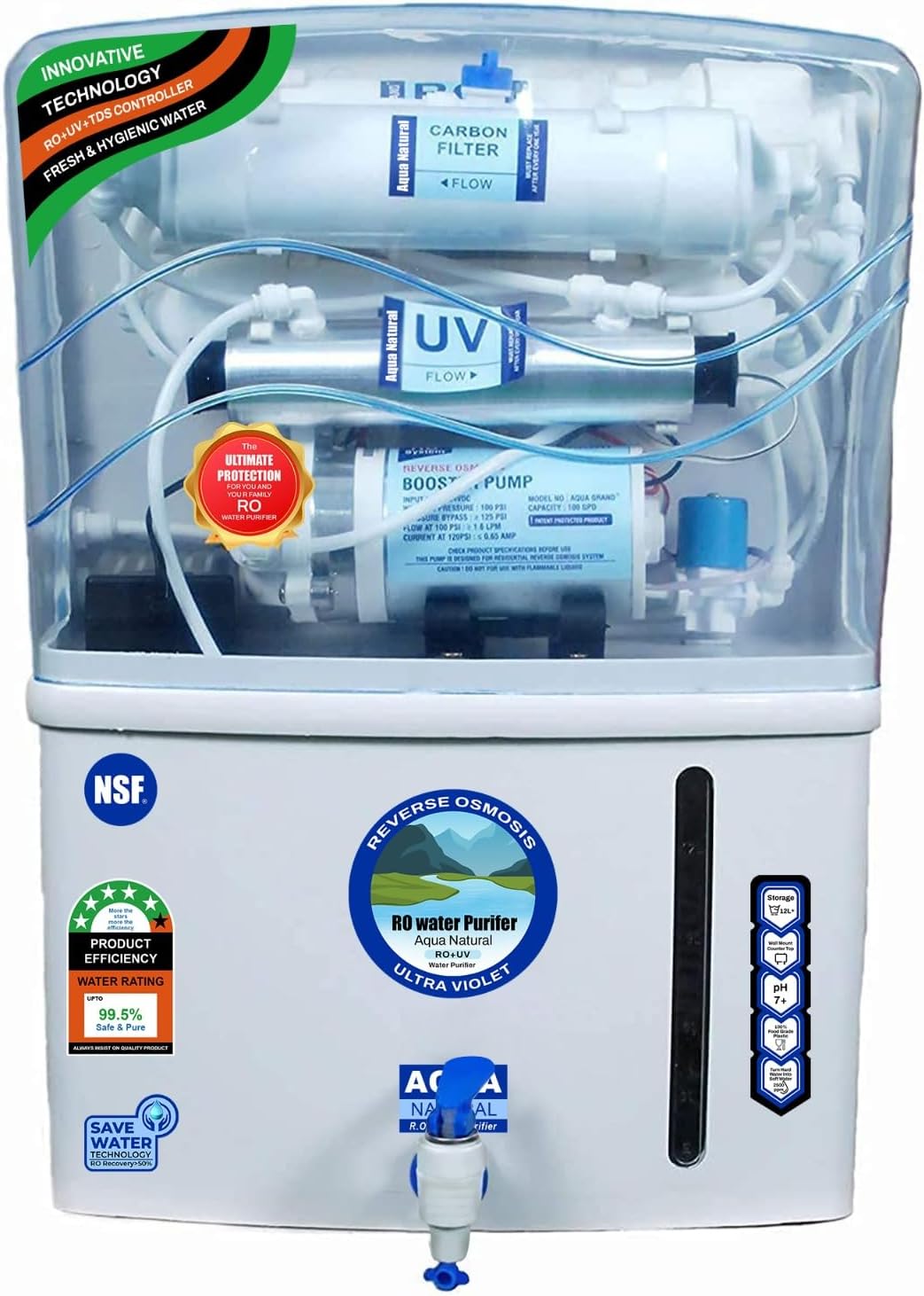 Aqua RO Water Purifier+ RO + UF + UV + TDS Controler || Alkaline Purifier || 12 Leter Water Purifier for Home & Kitchen, Schools, Hospitals||NW-RO-12 Ltr Purification Stages (White)