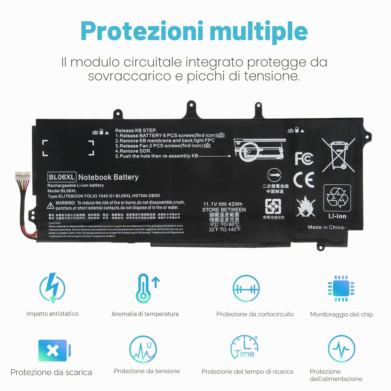 ASUNCELL 11.1V/42Wh BLO6XL Batteria del computer portatile per HP EliteBook Folio 1040 G0 1040 G1 1040 G2 Series 722236-1C1 722236-271 722297-001 722297-005 BL06042XL BL06XL HSTNN-DB5D