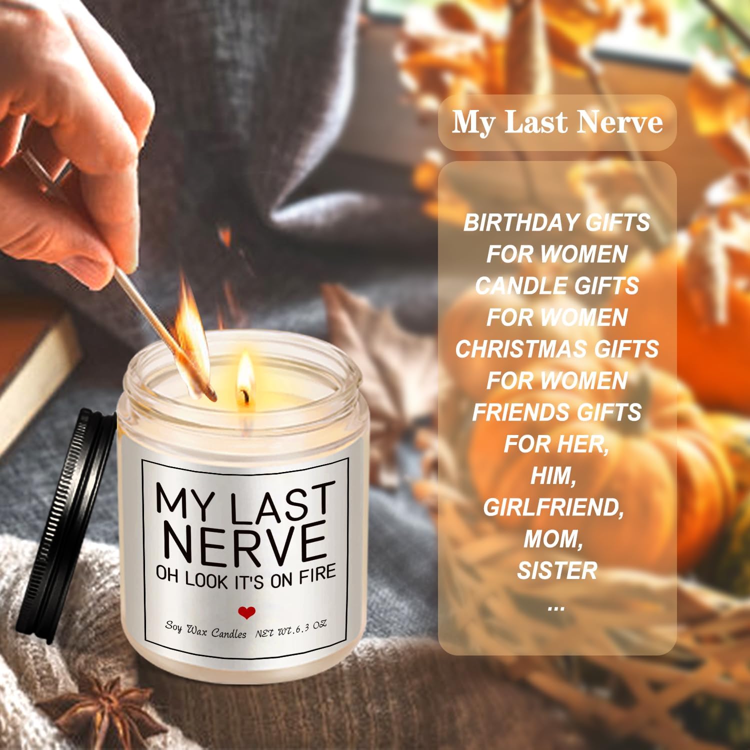 Birthday Gifts for Women Men, Uqniue Funny Gift Candle - My Last Nerve Candle - Unique Gifts for Women, Men, Mom, BFF, Best Friends 6.3oz - Image 2
