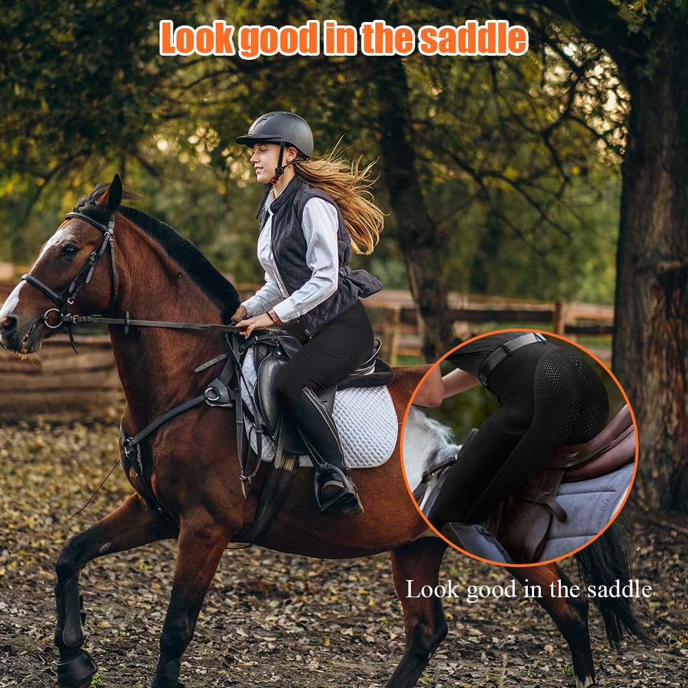 HOTUT Jodhpurs de silicona con agarre completo para mujer, leggings de equitación con bolsillos para teléfono