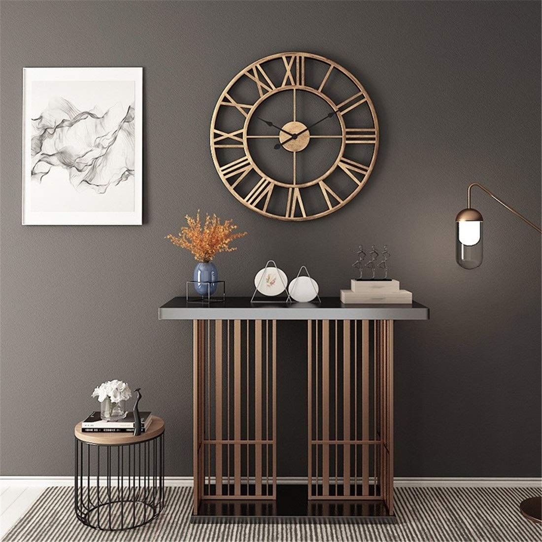 Reloj de Pared Creativo, Reloj de Pared Grande con números Romanos Metal Vintage, Estilo Retro y Reloj Cuarzo silencioso Que no Hace tictac