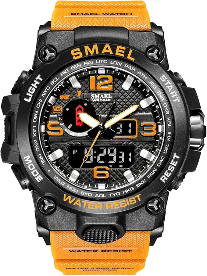 SMAEL Watches for Men 50M Waterproof Clock Alarm 1545D Dual Display