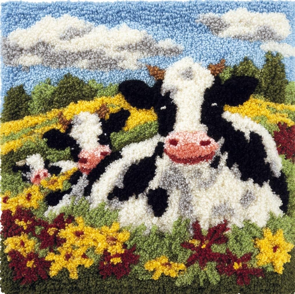 AxiangziK Latch Hook Pillow Kit for Adults,Cows and Flowers