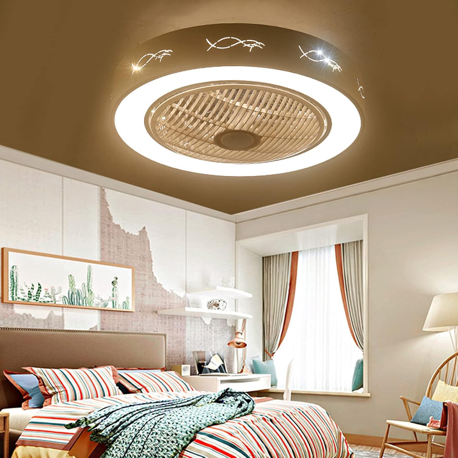 YUEGOO Ventiladores De Techo con Lámparas, Ventilador De Techo con Luz, Lámpara Colgante De Control Remoto Lámpara De Colgante De Metal Moderno En Ventilador Interior Silencioso 3 Velocidad De Viento