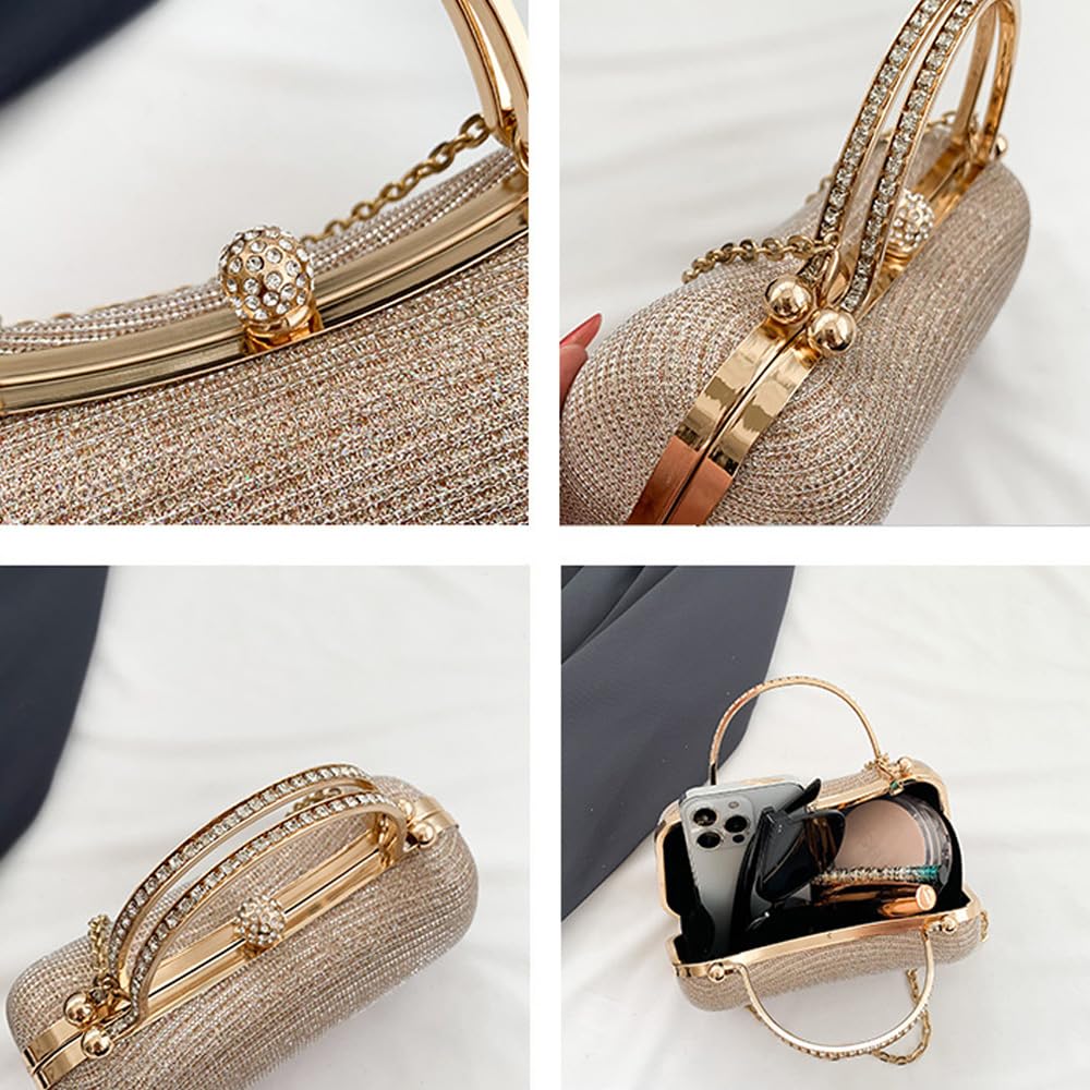 Pochette Donna Elegante Glitter Clutch Cerimonia Borsa da Sera con Catena Borse a Tracolla Piccolo per Matrimonio Sposa Cocktail Festa Cocktail