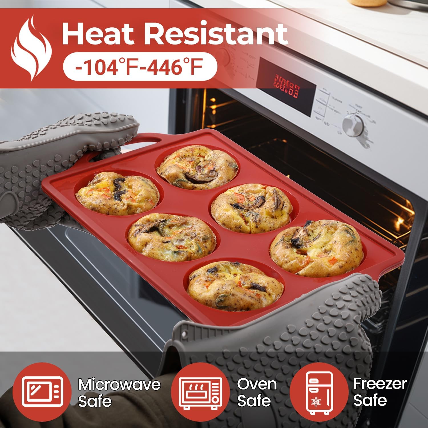 CAKETIME Silicone Muffin Top Pan & Metal Frame Round Egg Baking Pan