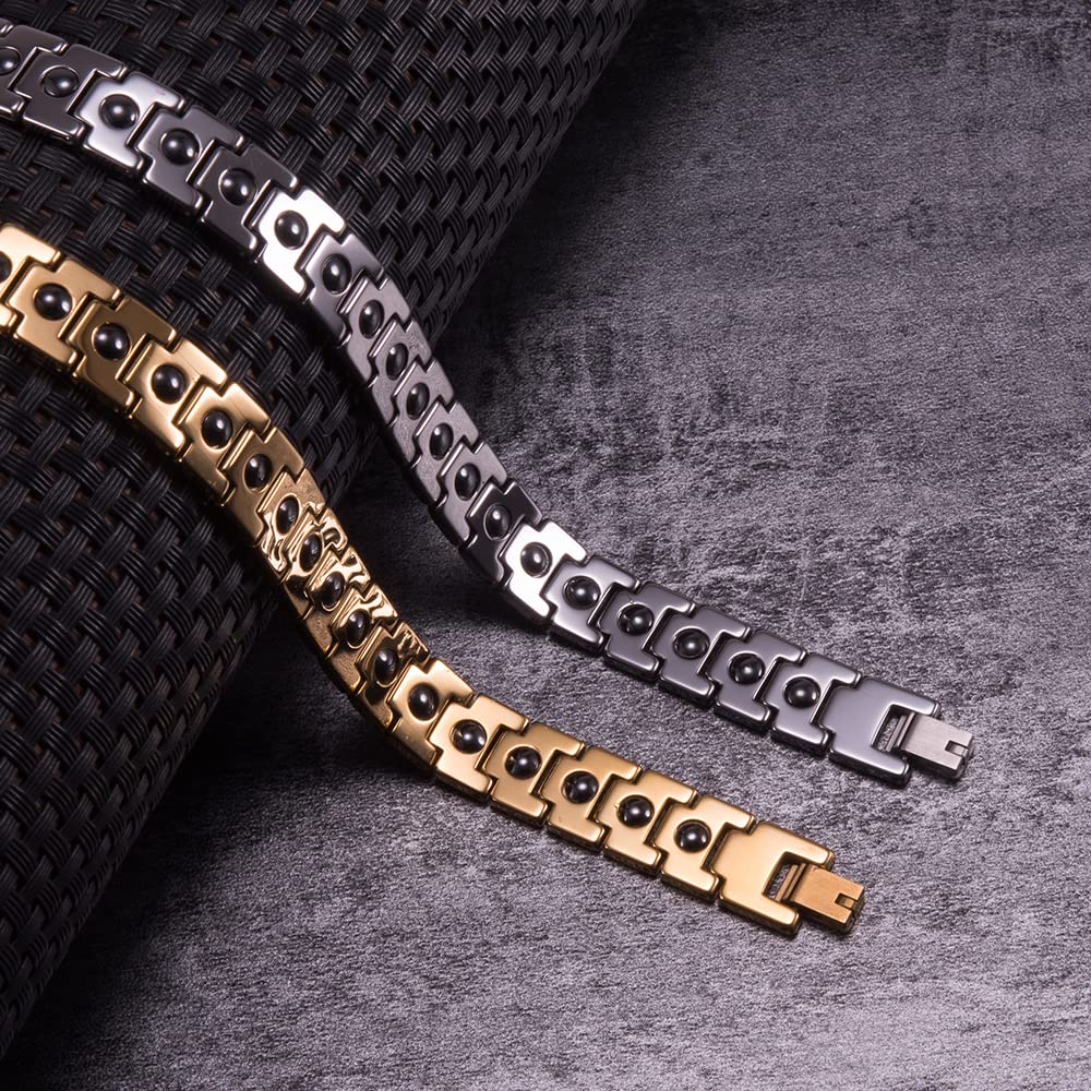 YSJNGF Charm-Armband Homme Goldkette Energie Hämatit-Armband Männliches Armband für Männer 12mm Pfeil-Armband Magnetarmband Geschenkschmuck (Farbe: Gold)