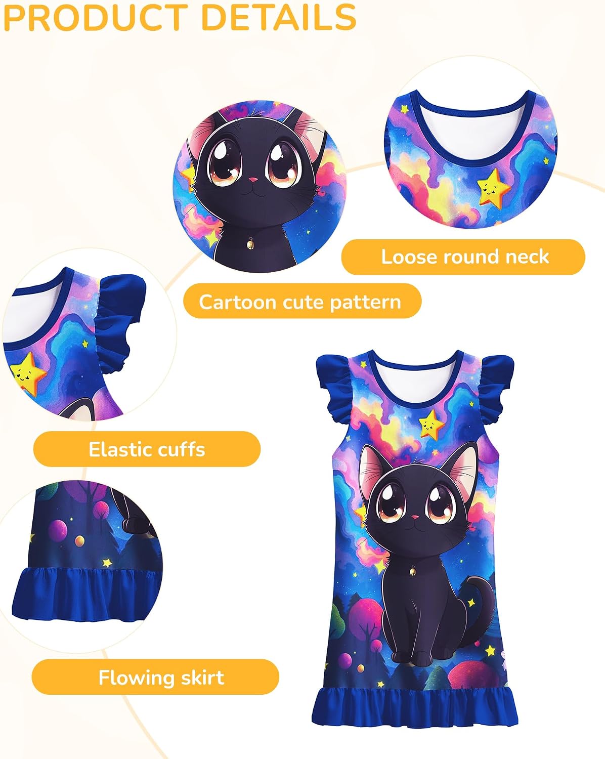 LQSZ Girls Nightgowns 3-Pack Toddler Nightdress Dress Sleepwear Pajamas for Girls 3-10 Years