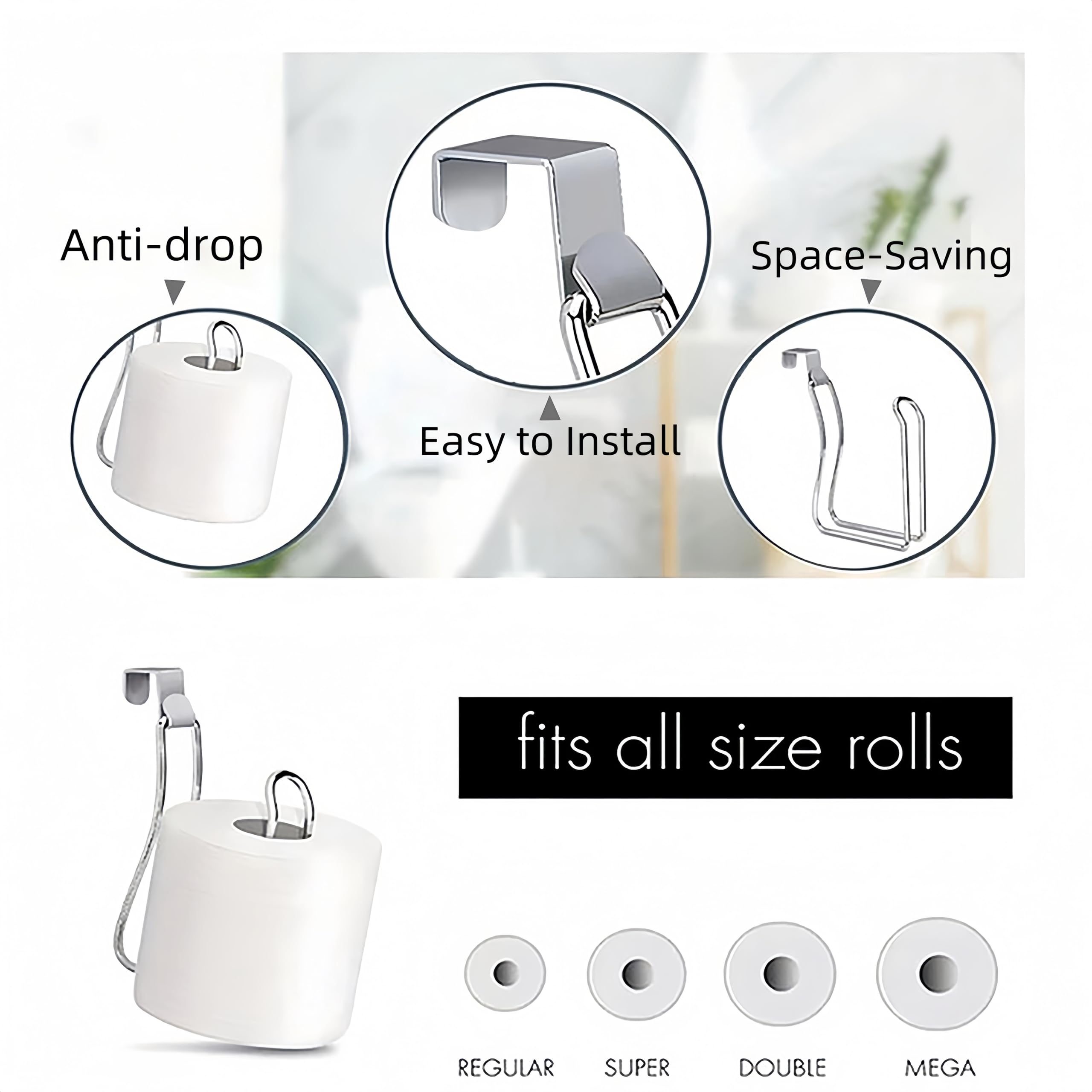 Toilet Paper Holder,Over The Tank Toilet Roll Holder for Bathroom and Washroom,Stainless Steel Brushed Nickel(Chrome) - Image 3