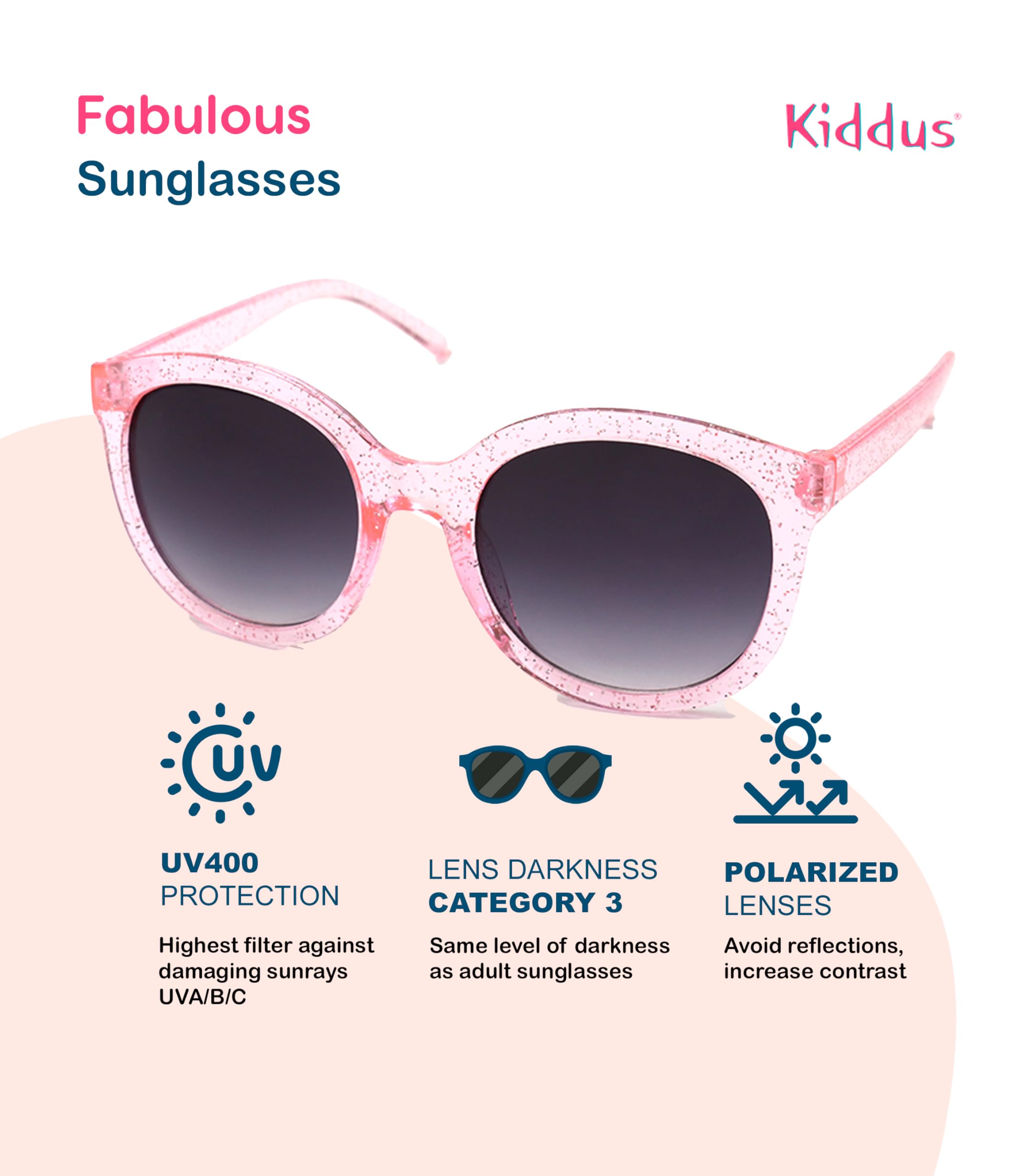 Kiddus Lunettes de Soleil Fille 6-9 Ans Enfant Polarisées UV400 CAT3, Protection 100% UVA UVB, Design Européen, Légères pour École et Plage, Certification CE ISO REACH