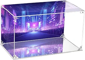 CHILLCASE UV Printed Background Acrylic Display Case with Mirror Base Anime Scene Clear Display Box Stand for Collectible Showcase for Action Figures Models PVC(Stage,15.8×9.8×9.8 inch