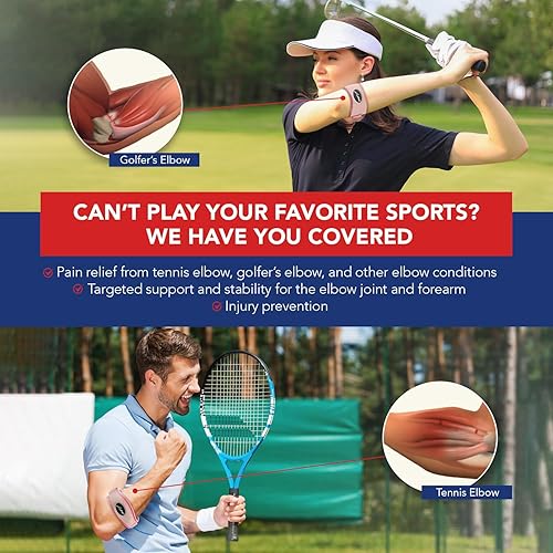 Miniatura 3 de Codera de tenis y banda ajustable para el brazo para aliviar el dolor de tendinitis, codo de golfistas para hombres y mujeres, cómoda envoltura