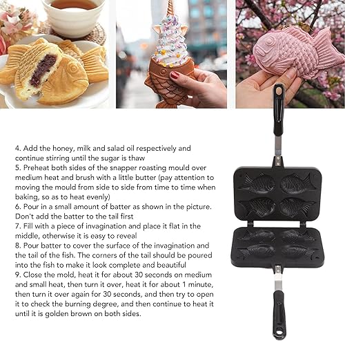 Miniatura 2 de Taiyaki - Molde para hacer pasteles con forma de pez, molde doble para hornear gofres, molde antiadherente de doble cara para postres caseros de