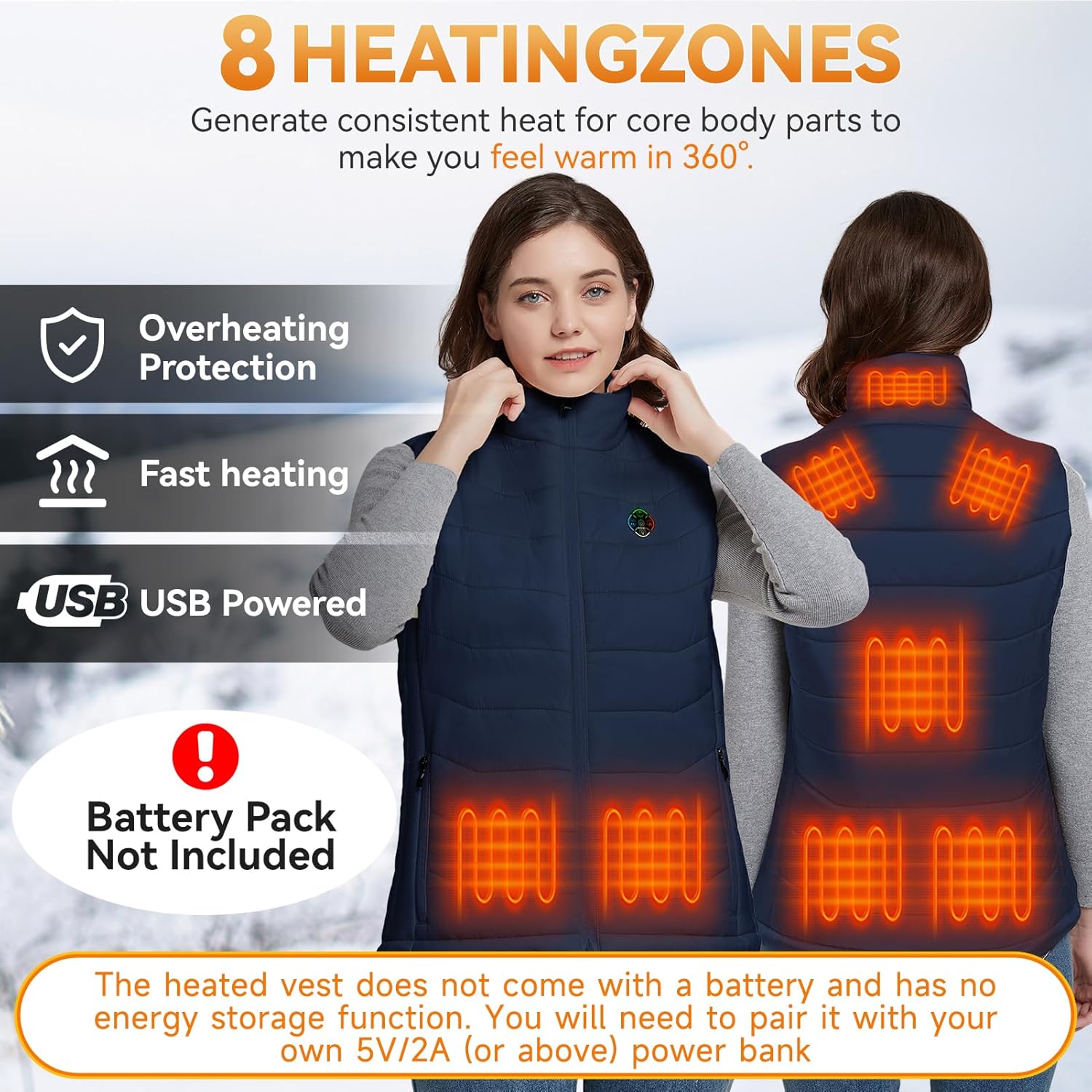 KOVNLO Heated Vest Women, (Battery Pack Not Included) Smart Controller With Lights-out, Electric Warming Heated Jackets