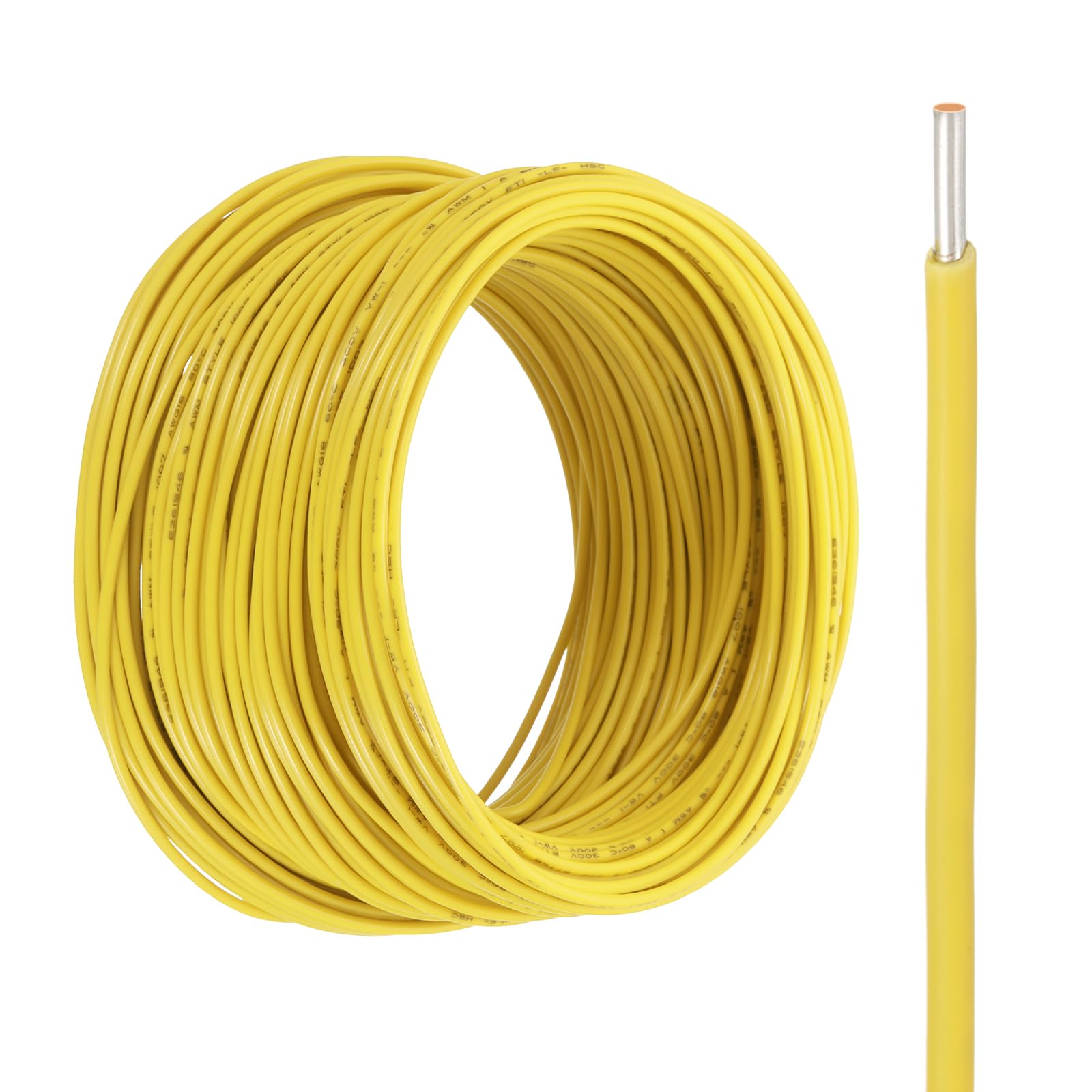 sourcing map UL1007 Solid Core Wire, 16 Gauge 100FT 300V 16 AWG Electrical Wire Tinned Copper PVC 80 Degree High Temp Internal Wiring for Fixed Installations, Appliances, Yellow