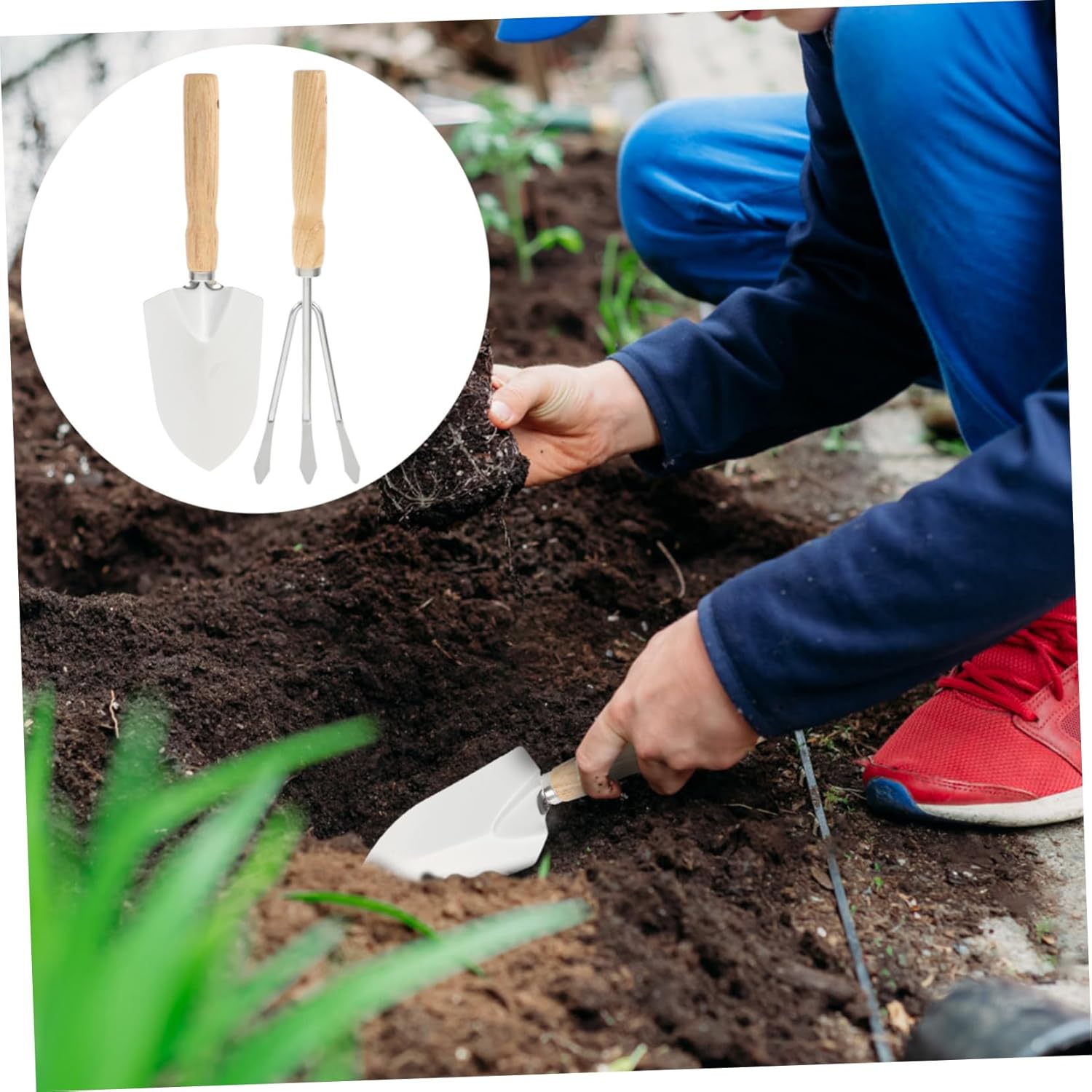 POPETPOP 5sets Hand Trowel and Garden Rake Tool Kit Lightweight Gardening Supplies for Easy Planting Digging and Transplanting Bonsai and Vegetables