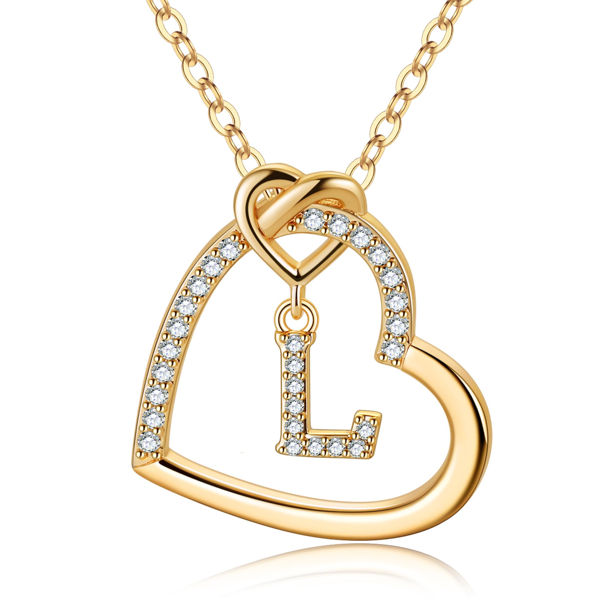 M MOOHAM Valentines Gifts for Kids Teen Girls Her - Cubic Zirconia Heart Pendant Initial Necklace, Dainty Initial Letter A - Z Necklace Jewelry