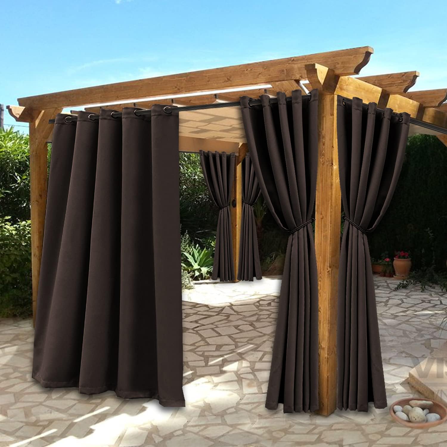 BONZER Waterproof Indoor/Outdoor Curtains for Patio - Thermal Insulated, Sun Blocking Grommet Blackout Curtains for Bedroom, Porch, Living Room, Pergola, Cabana, 2 Panels, 52 x 84 inch, Vanilla