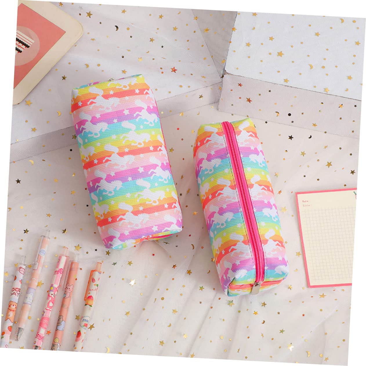 NUOBESTY 5pezzi Astuccio Per Design Unicorno Borsa Per Cancelleria Decorativa Capacità Con Cerniera Pratica e Leggera Organizer Per Matite e Accessori Scolastici