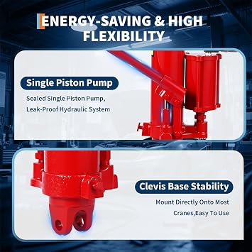 8 Ton Hydraulic/Air Long Ram Jack, Heavy-Duty Engine Hoist Cylinder with Clevis Base & Air Pump, Cherry Picker Cylinder for Shop Cranes, Garage, Farm, and Mechanical Use