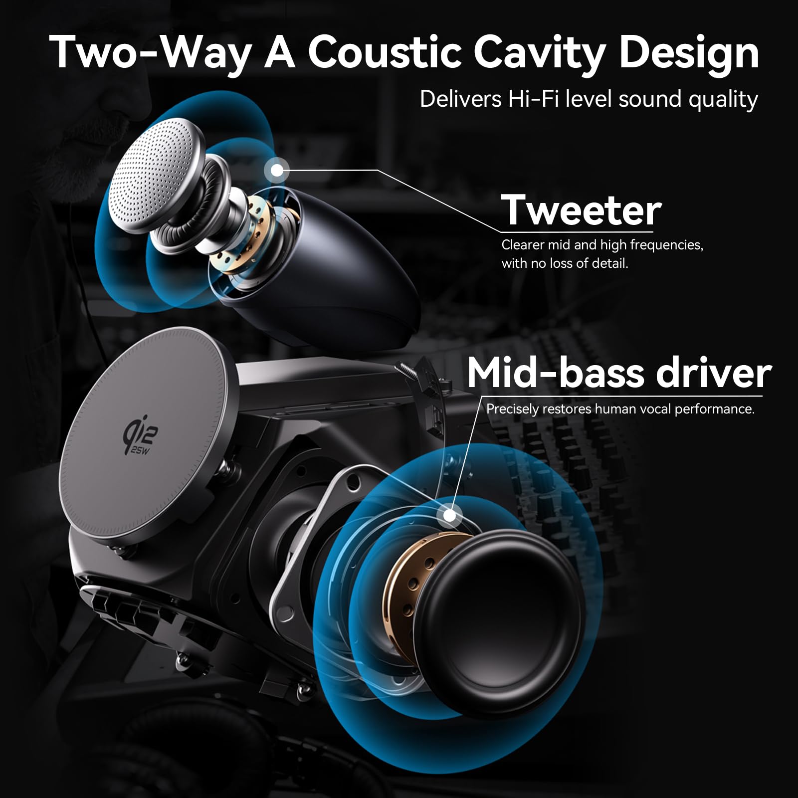 Caricatore e supporto 4 in 1, compatibile con Qi2, caricabatterie wireless magnetico da 25 W, con altoparlanti Hi-Fi Bluetooth e luci ambientali morbide, compatibile con iPhone 17/16/15, Apple Watch