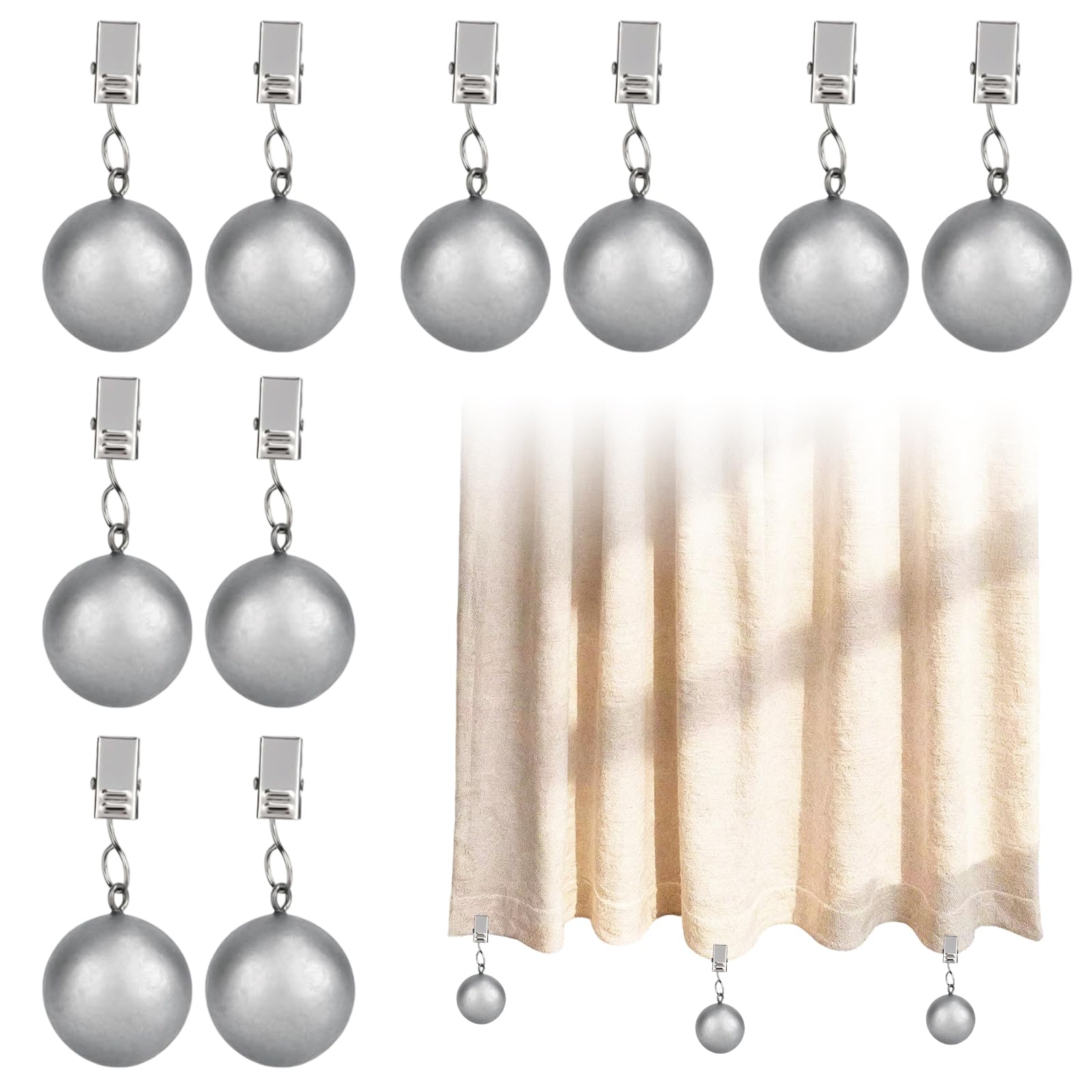 Pesi per tovaglia in Acciaio Inox Massiccio 66g, Confezione da 10 Pezzi con Clip Fissaggio, contrappesi per Tende, Bandiere, Picnic Esterni, balconi e Campeggio Giardino