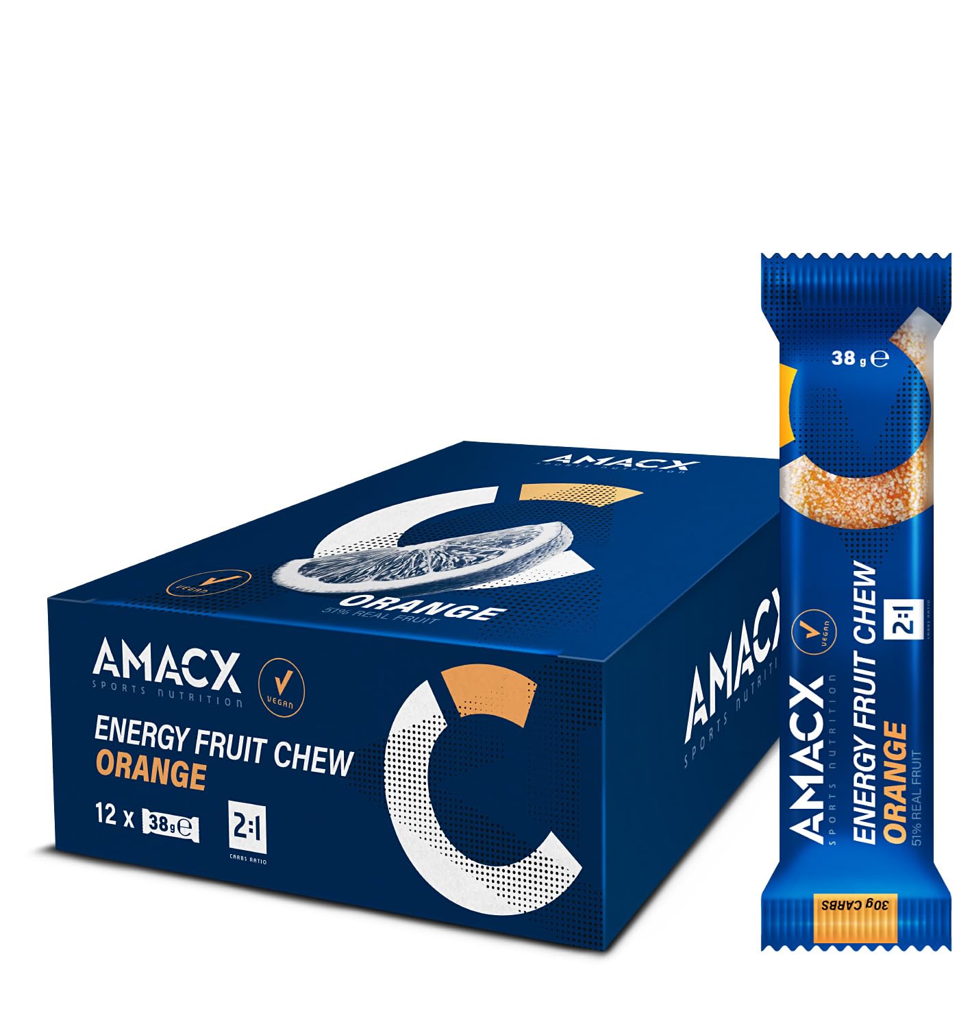 AMACX Fruit Chew Energieriegel – 51% Frucht, 12er Pack, Orange