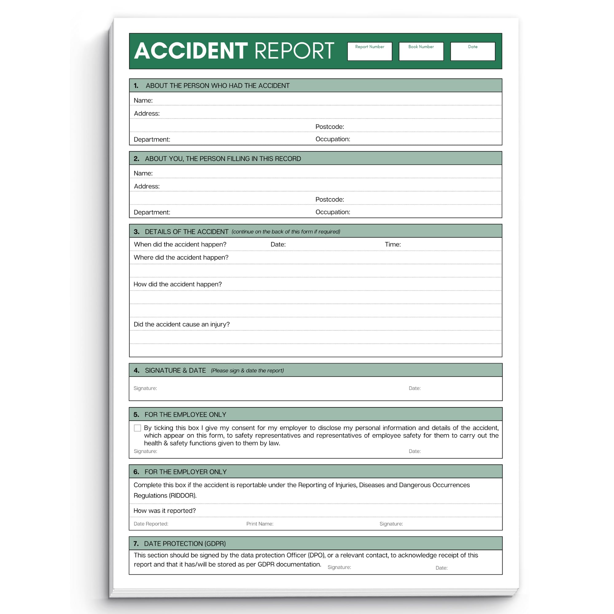 Accident Report Desk Pad A5 – GDPR Compliant Workplace Accident Book with Tear-Out Pages | 50 Page Accident Records | Health & Safety Incident Reporting Pad