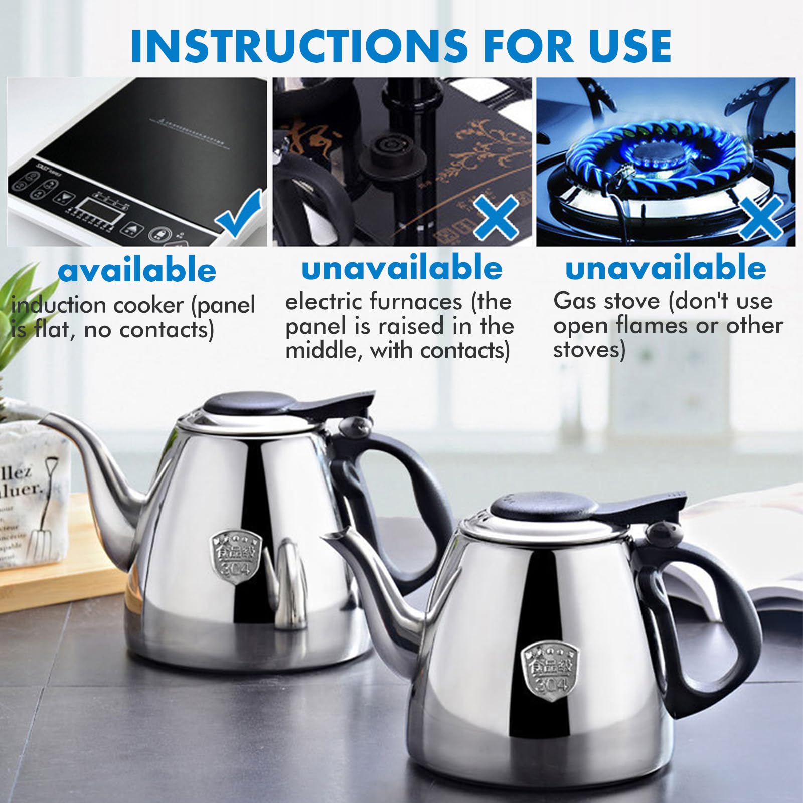 Théière Briebe Bouilloire à Induction Théière Sifflet 2,3L Acier Inox., Poignée En Bois,, Nordic, , Gris